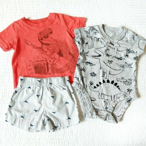Dinosaur Outfit 0-3 Months Bundle (Cutest outfit!) Seersucker shorts - Picture 1 of 5